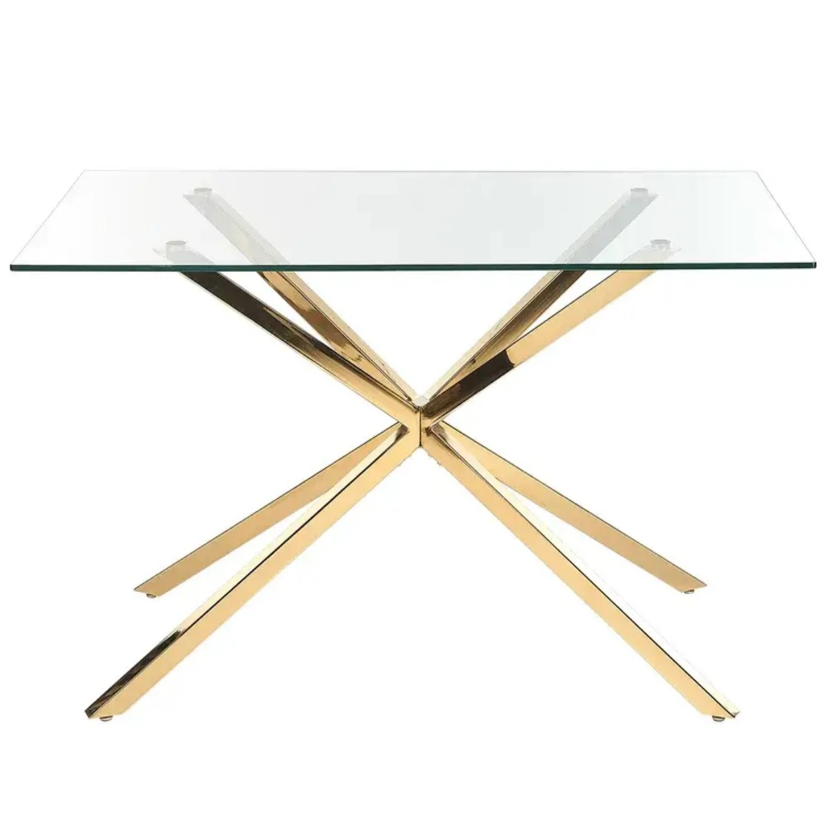Rectangular Table with Glass Top and Cross Base